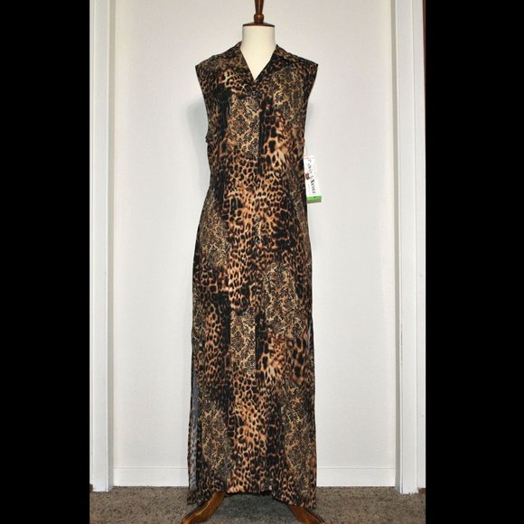 Jackets & Blazers - Vintage Danny & Nicole Sleeveless Duster Animal Print Brown & Black NWT